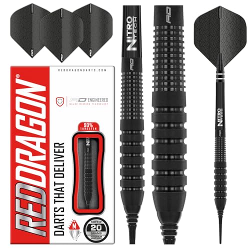 RED DRAGON Phantom - 20 Gram Tungsten Softip Professional Darts Set with Flights and Nitrotech Shafts (Stems)