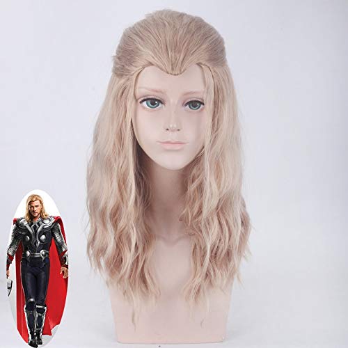 LINLINCD Cosplay wig Film Blonde Brown Mix Curly Long Beauty Tipp Witwen Peak Cosplay Perücke Die Rächer Thor Odinson Purim Karneval Requisiten Perücken