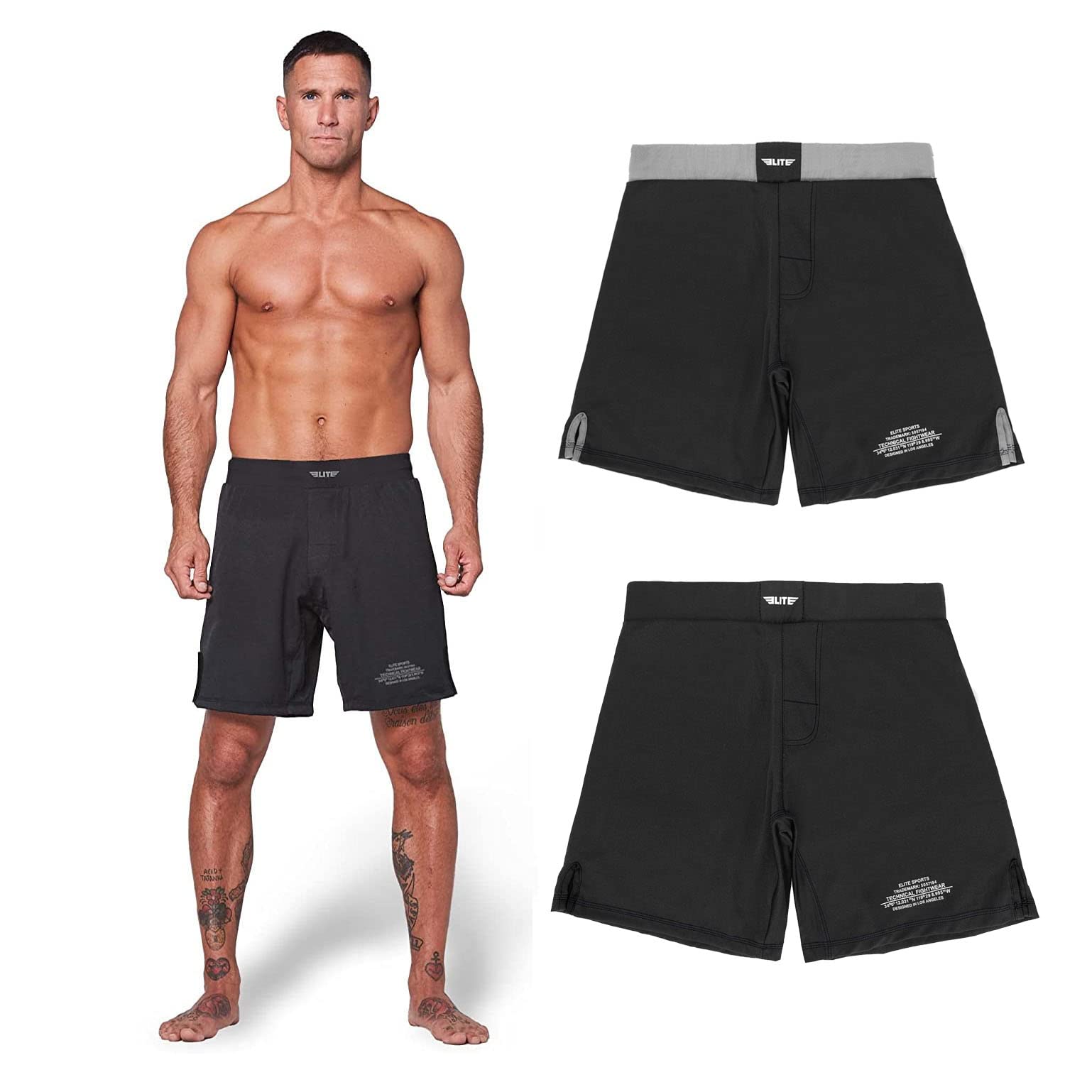 Elite Sports Black Jack Fight Shorts – Boxen, UFC, No-Gi, MMA, BJJ Shorts, Herren, schwarz, XX-Large