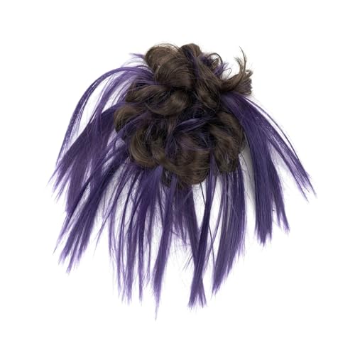 Haarteil 2 Stück unordentlicher Haarknoten, Hochsteckfrisur, gefälschte Haargummis, Verlängerung, gewellte, lockige Haarteile, Pferdeschwanz, Chignon-Stirnband for Frauen Haarverlängerung(Brown Purple