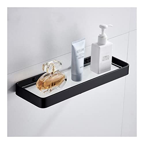 YIHANSS Duschablage, Badezimmerzubehör, Duschregal aus Aluminium und Glas, schwarzer, an der Wand montierter Aufbewahrungskorb, Badezimmer-Organizer (Farbe: L 50 cm) (L 50 cm)