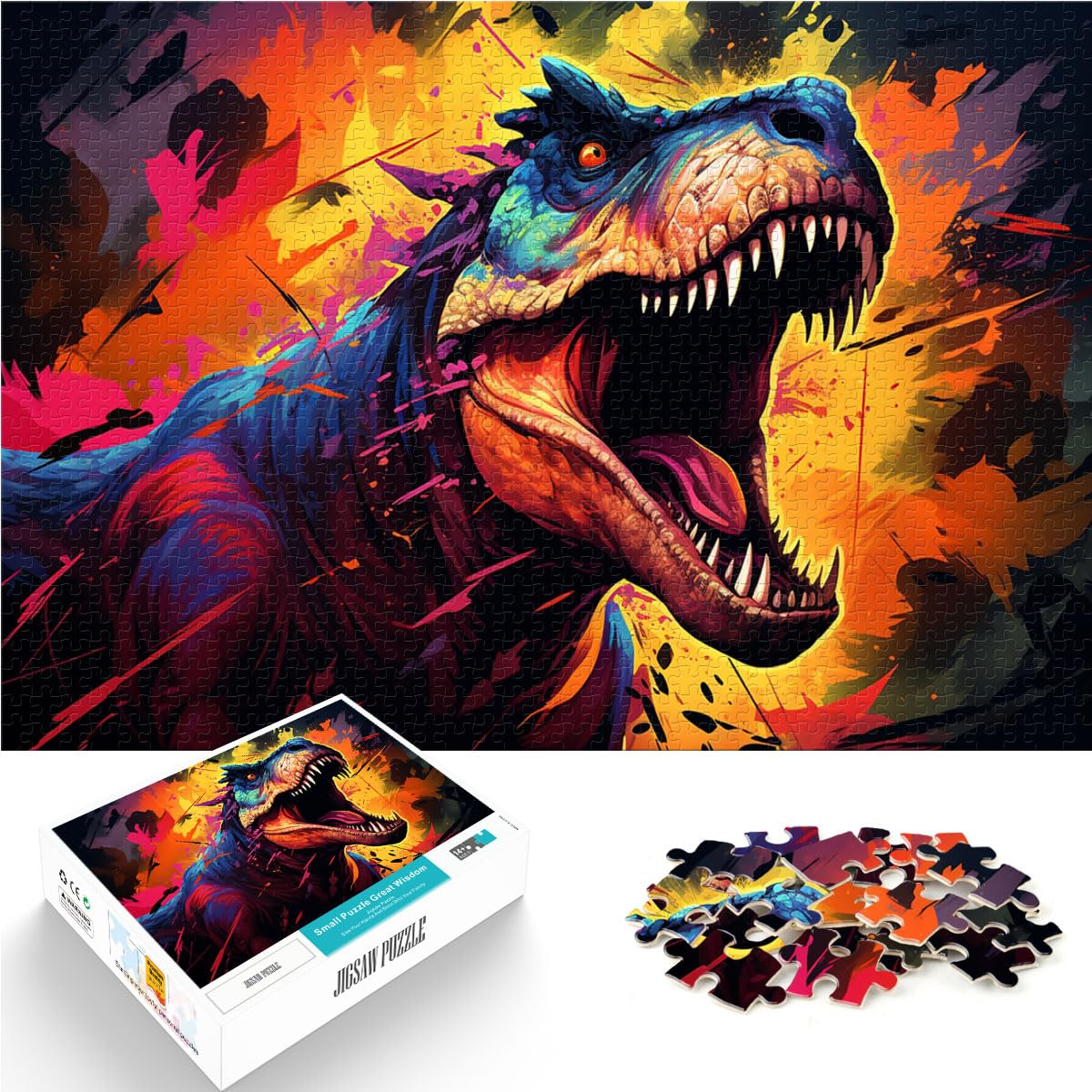 Puzzle für farbenfrohe Synthwave-Dinosaurier, 1000 Teile, Puzzle für Erwachsene, Holzpuzzle, einzigartige Heimdekoration und Geschenke, 1000 Teile (50 x 75 cm)