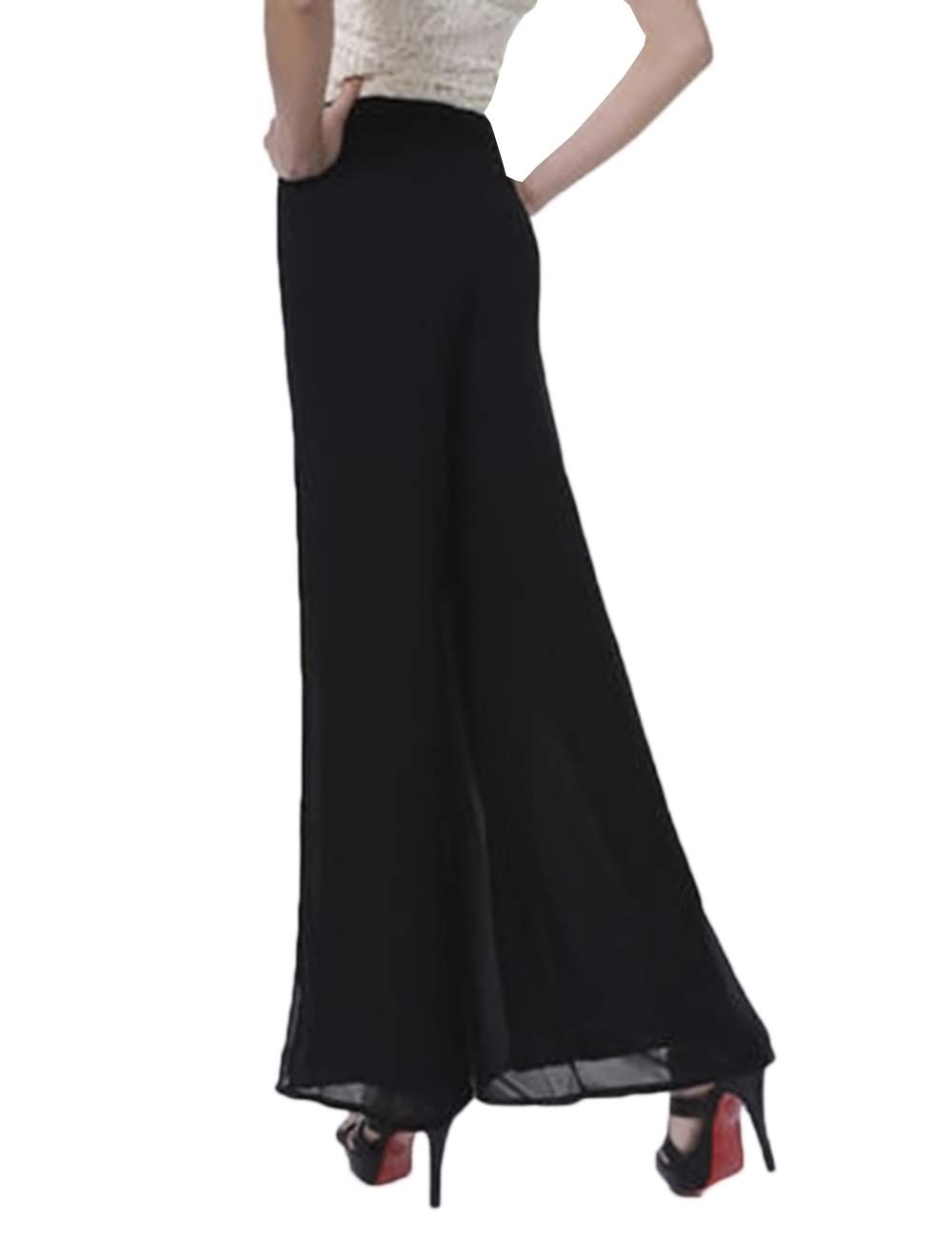 SOMTHRON Damen Lang Chiffon Schlag Hose Hohe Taille Gerade Hose 2 Stil(BL2,S)