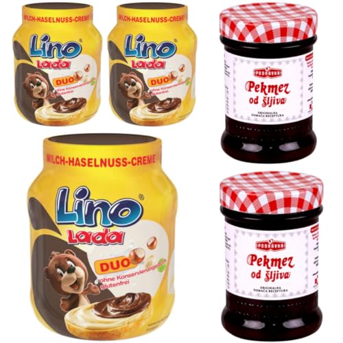 Lino Lada Duo - Milch und Haselnuss Creme Chocolate Spreads Schokoladenaufstriche 350 Gramm x 3 STÜCK