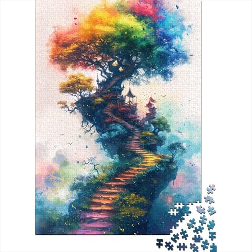 Buntes Holzpuzzle „Baum des Lebens“, Holzpuzzle 1000 Teile für Erwachsene, schwierige Puzzles, interessante Puzzles zur Stressreduzierung (Größe 75x50cm)