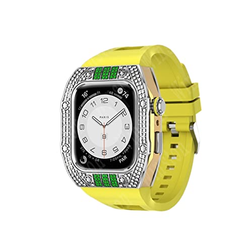 KANUZ Luxuriöses Diamantengehäuse-Modifikationsset, Mod Metallrahmen-Lünette für Apple Watch Band 7, Hülle, 44 mm, 45 mm, Armband für iWatch 7, 6, 5, 4, Set (Farbe: SY-Diamonds, Größe: 45 mm für 8/7)