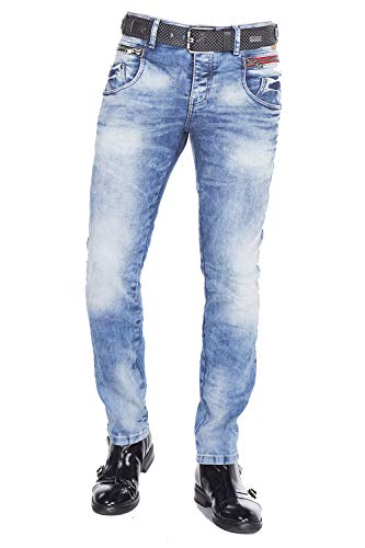 Cipo & Baxx Herren Jeans Hose Slim-Fit Men Denim Strechhose Skinny Reißverschluss Jeanshose W36 L34 Blau