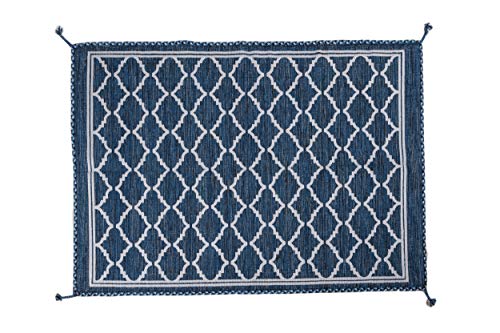 Dmora Toronto moderner Teppich, Kelim-Stil, 100% Baumwolle, blau, 230x160cm