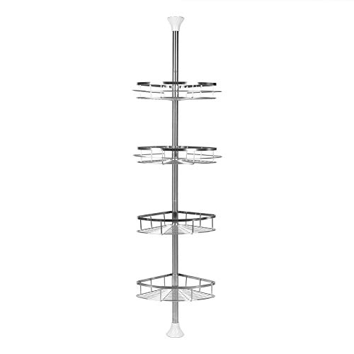 THINFAR Duschregal, Badregal mit 4 Tabletts, Duschecke, kein Bohren notwendig, Teleskop Duschregal Edelstahl rostfrei höhenverstellbar 110-280 cm (4 Stufen)