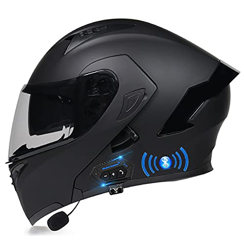 Letetexi Motorradhelm mit Bluetooth Klapphelm Integralhelm Fullface Helm Rollerhelm Sturzhelm mit Doppelvisier Sonnenblende ECE Motocrosshelm Belüftung für Herren Erwachsene-Schwarz 55~60cm