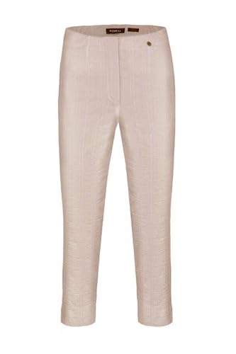 Robell Style MARIE07 – Leichte 3/4 Capri Damenhose mit Strukturstreifen, Gerade geschnittenes Bein mit Schlitz Farbe Beige Größe 48