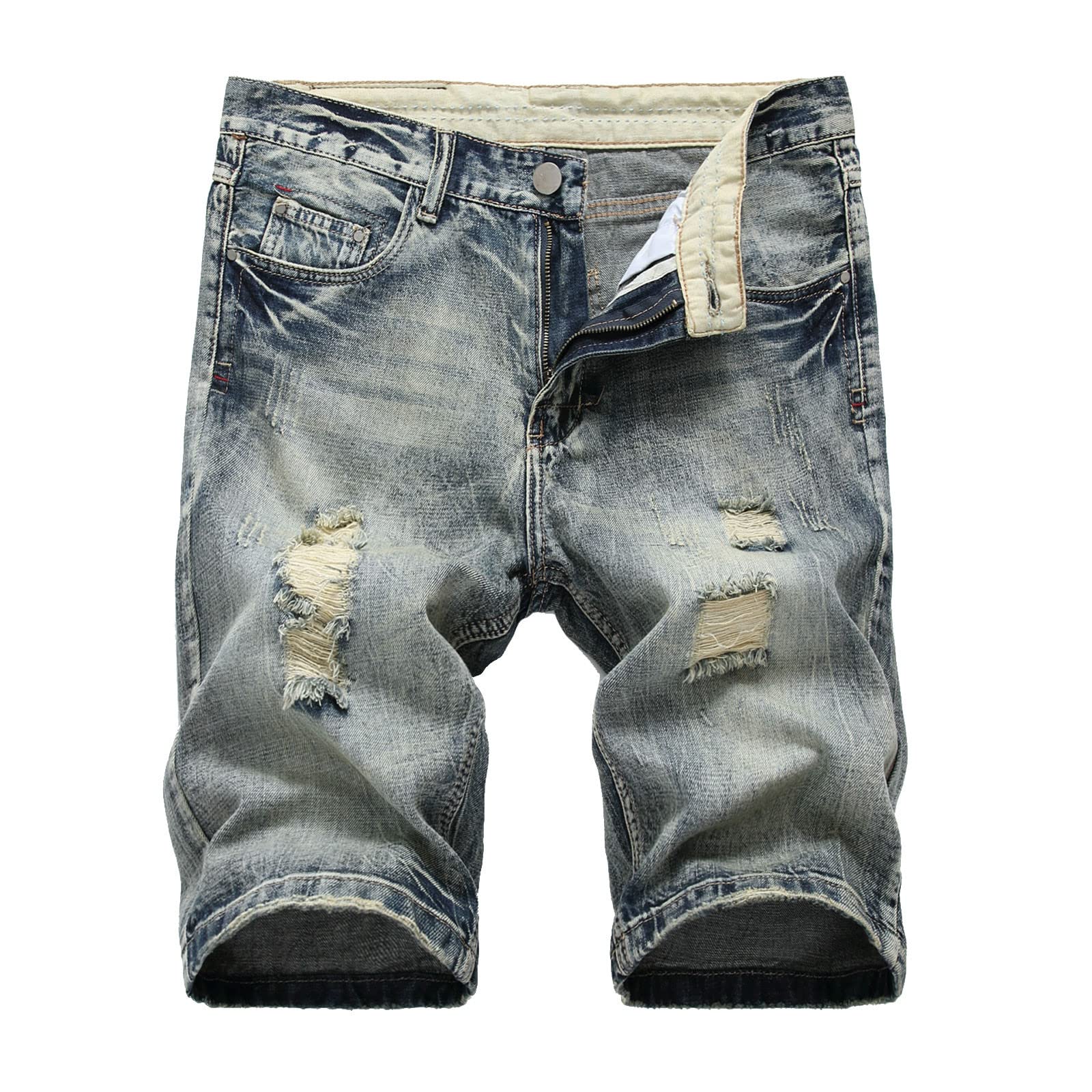 WANGTIANXUE Kurze Hosen Herren Jeans Shorts Herren Casual Bermuda Hose Kurze Männer Basic Stretch Shorts Slim Fit Shorts Baumwolle Denim Kurz Short Sommer Denim Half Pants Sweathose Blau