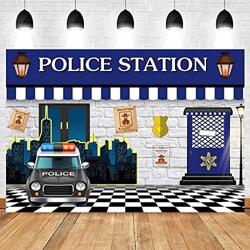 Polizei Themed City Night Patrol Car Polizist Fotografie Hintergrund Junge Baby Dusche Geburtstag Hintergrund Foto Studio Prop240X180cm