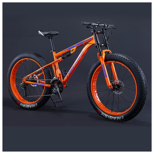 SHENGMIAOHE Fahrrad Mountainbikes, Erwachsene Jungen Mädchen Fat Tire Mountain Trail Bike, Dual-Suspension Fahrrad, High-Carbon Stahlrahmen,Rutsch Off-Road Bikes, Rot,24 Speed/Orae/27 Speed