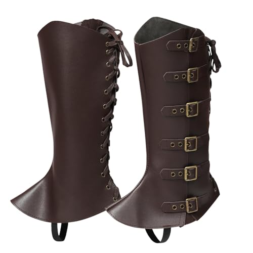 Xasbseulk Stiefelüberzüge, Steampunk-Stiefelüberzüge, PU-Leder, Piraten-Stiefelüberzüge, mittelalterliches Kostüm-Accessoire für Männer und Frauen