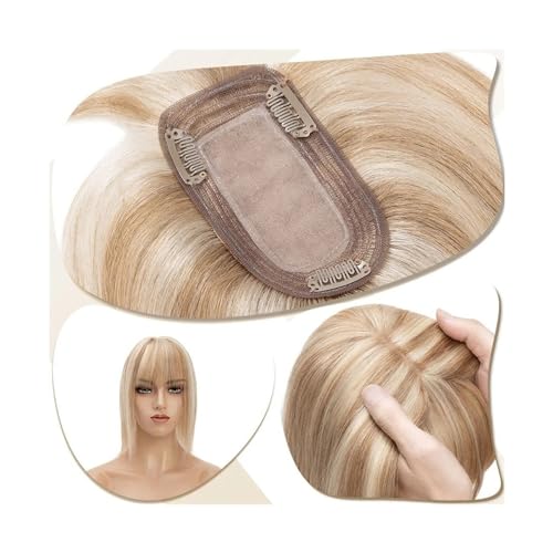 Haartopper für Frauen Damen-Topper, Mittelteil, Haaraufsätze mit Pony, glattes Haar, Perücken, natürliches indisches Echthaar, 7 x 12,5 cm, Topper auf Seidenbasis, Clip-in-Haarverlängerung Haarteil To