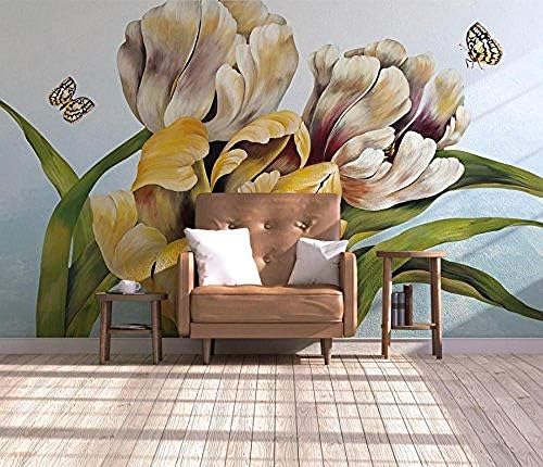 XLMING Tulpenschmetterling 3D Tapeten Home Esszimmer Sofa Schlafzimmer Wohnzimmer TV Hintergrund-200cm×140cm