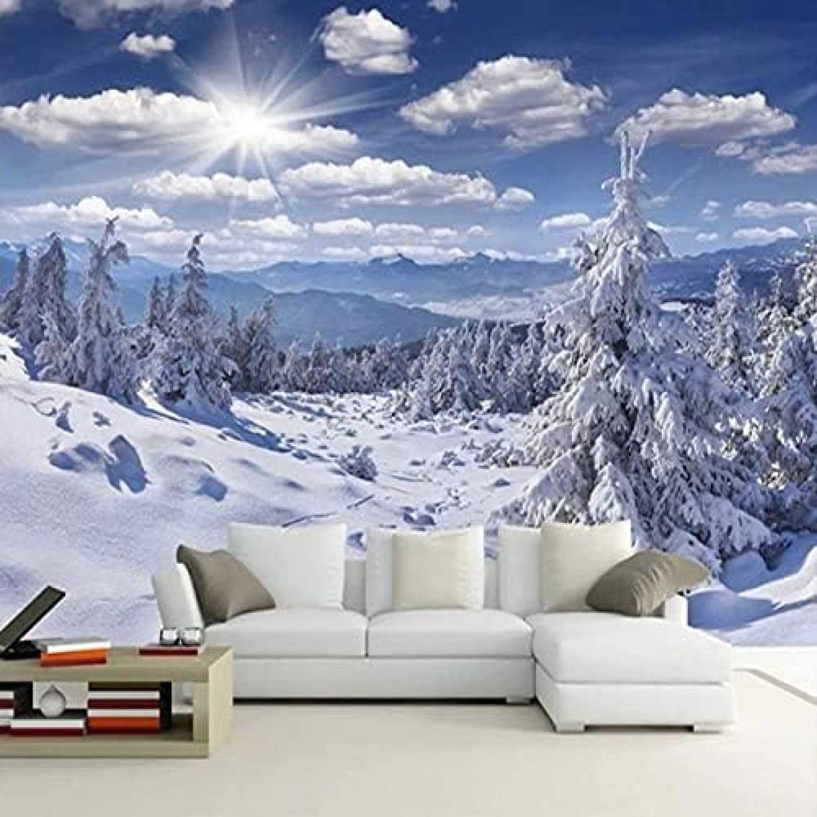 XLMING Stereoskopischer Himmel Blau Weiße Wolken Verschneite Landschaft Wand Tv 3D Tapeten Home Esszimmer Sofa Schlafzimmer Wohnzimmer TV Hintergrund-200cm×140cm