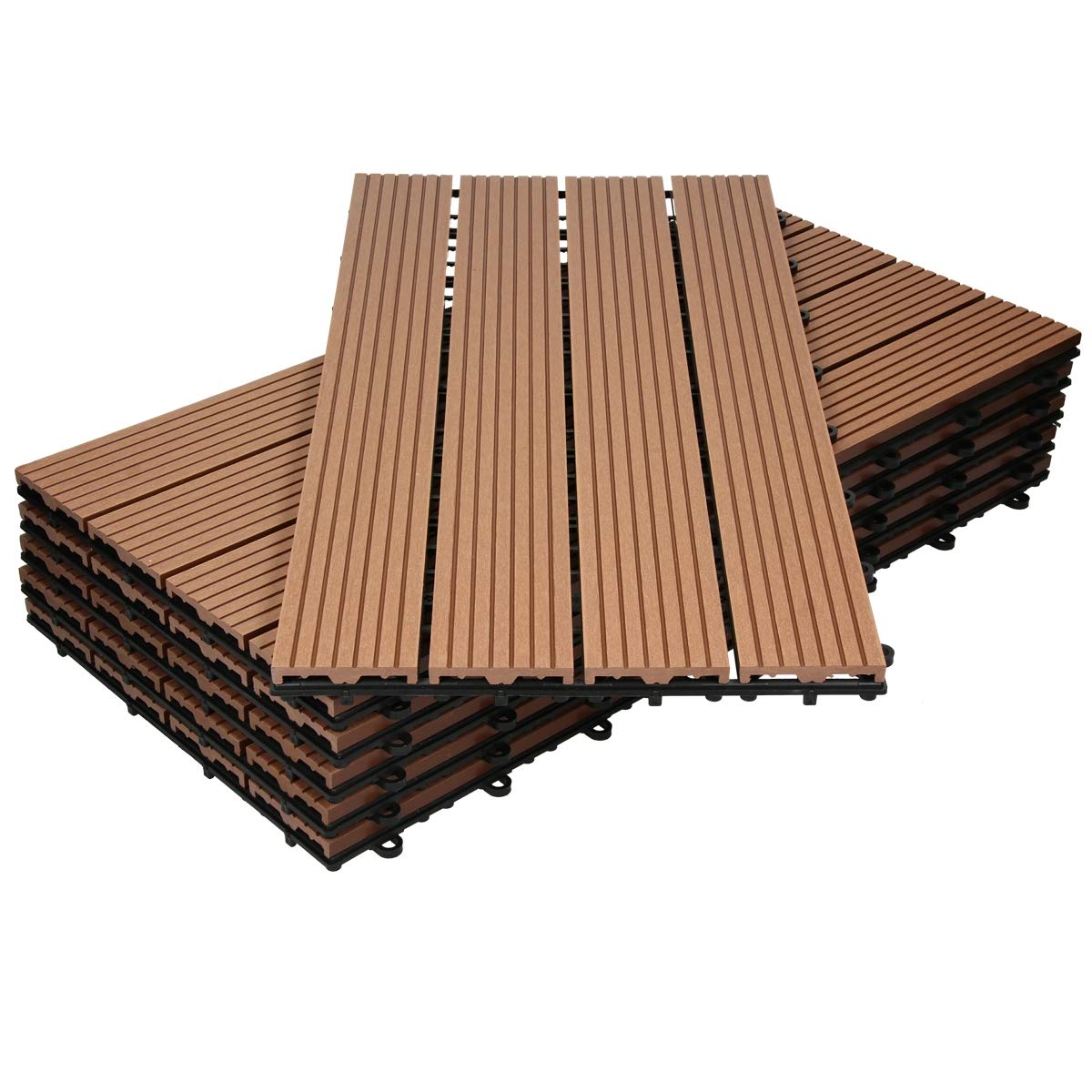 ECD Germany WPC Terrassenfliesen 60x30 cm 6er Spar Set für 1m² Hellbraun in Holzoptik für Garten Balkon Bodenbelag mit Drainage und Klicksystem Terrassendielen Balkonfliesen Klickfliesen Holzfliesen