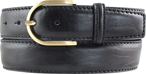 BELTINGER Damen-Gürtel aus Vollrindleder mit Naht 4 cm | Jeans-Gürtel für Damen 40mm | Bombierter Ledergürtel mit goldener Gürtelschnalle | Schwarz 90cm