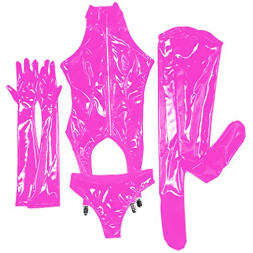 Ganze Latex-Outfits Gummi-Körperanzüge, Handschuhe, Strumpfhose, dickes Korsett & Slip & lange Fingerhandschuhe, Strumpfhose, Rosa, S