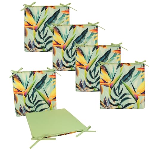 JACK 4X Motiv Outdoor Wende Stuhlkissen 40x40 cm Lounge Kissen Wasserfest Sitzkissen Garten Lotus Effekt, Farbe:Strelitzia