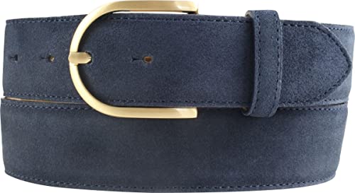 BELTINGER Damen-Gürtel aus Veloursleder 4 cm | Velour-Gürtel für Damen 40mm | Wildleder-Gürtel 4cm mit goldener Gürtelschnalle | Marine 95cm