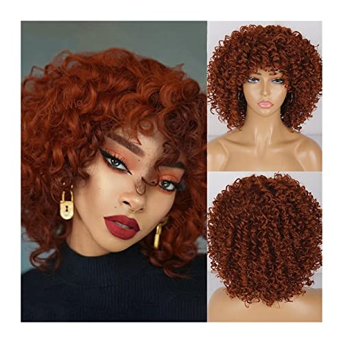 Perücken Afro Bomb Curly Perücken for schwarze Frauen, kurze Afro Kinky Curly Perücke mit Pony, 30,5 cm, synthetische, hitzebeständige, voll gelockte Perücke Damenperücke (Color : 006, Size : 12inch