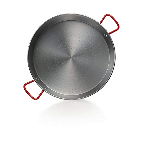 La Ideal Paella Pfanne Stahl poliert, Silber/rot, 100 cm