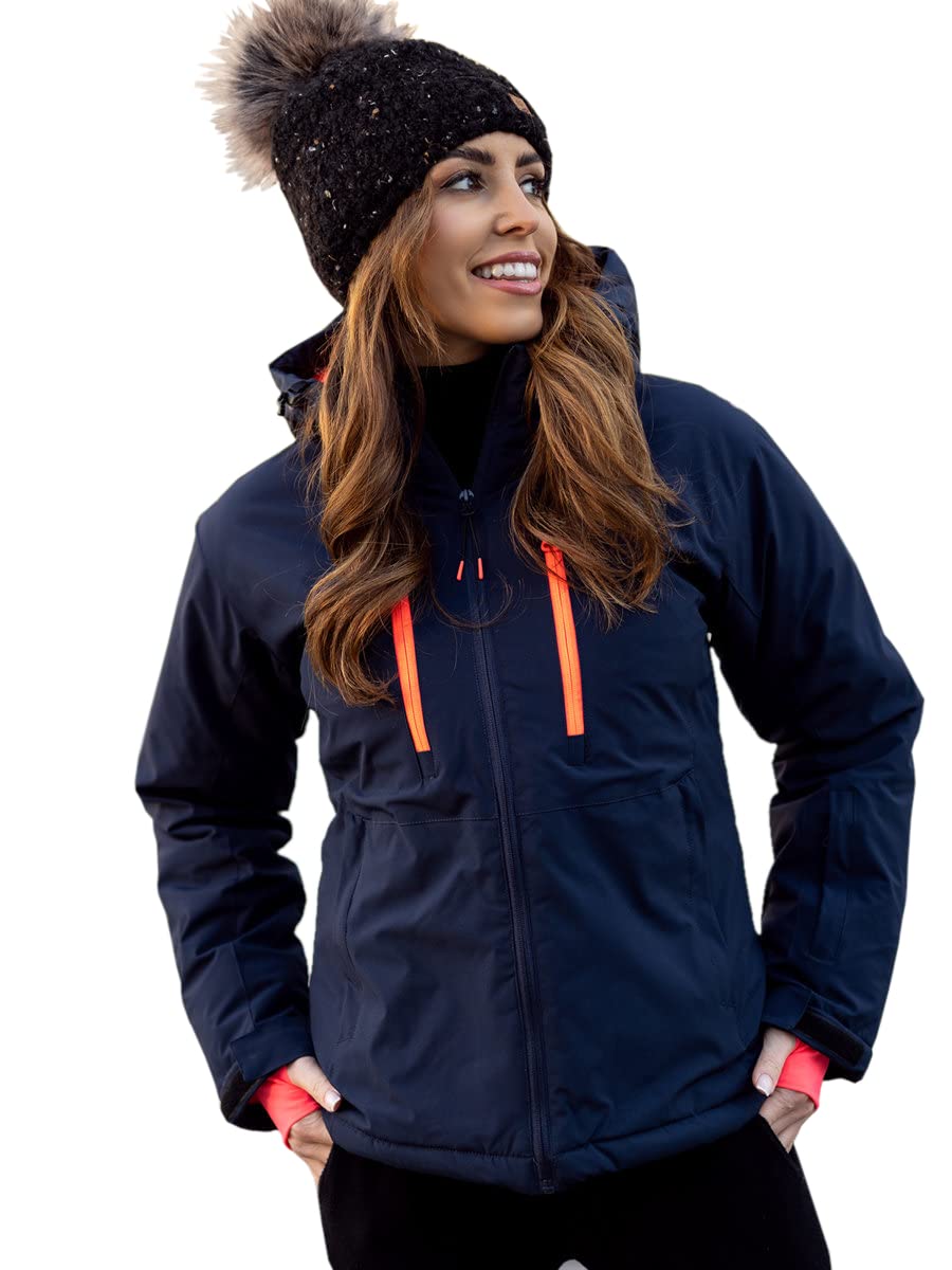 BOLF Damen Winterjacke Skijacke Snowboardjacke Schneejacke mit Kapuze Schneefang Bündchen Winddicht Wasserdicht Atmungsaktiv Outdoor Sport Style HH012 Dunkelblau M [D4D]