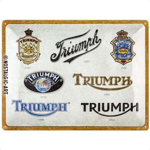 Nostalgic-Art Retro Blechschild, Triumph – Logo Evolution – Geschenk-Idee für Motorrad Accessoires Fans, aus Metall, Vintage-Design, 30 x 40 cm