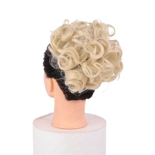 Haarteile Haarknoten Lockiger Chignon, unordentlicher Dutt, Hochsteckfrisur, Clip-in-Haarteil, Haarverlängerungen, Haarnadeln, elastisches Band, synthetischer Haarknoten, Schwarzblond Brötchen Haare(Q