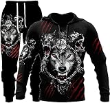 RIAAJ 3D Printed Herren Wolf Druck Trainingsanzug Männer Jogginganzug Hoodie Tops Hosen Sets Sport Anzug (A2,M)