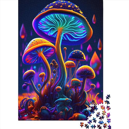 Kunstpuzzle für Erwachsene 1000 Teile Trippy Mushrooms Holzpuzzle für Erwachsene für anspruchsvolles Puzzlespiel und Familienspiel 75x50cm