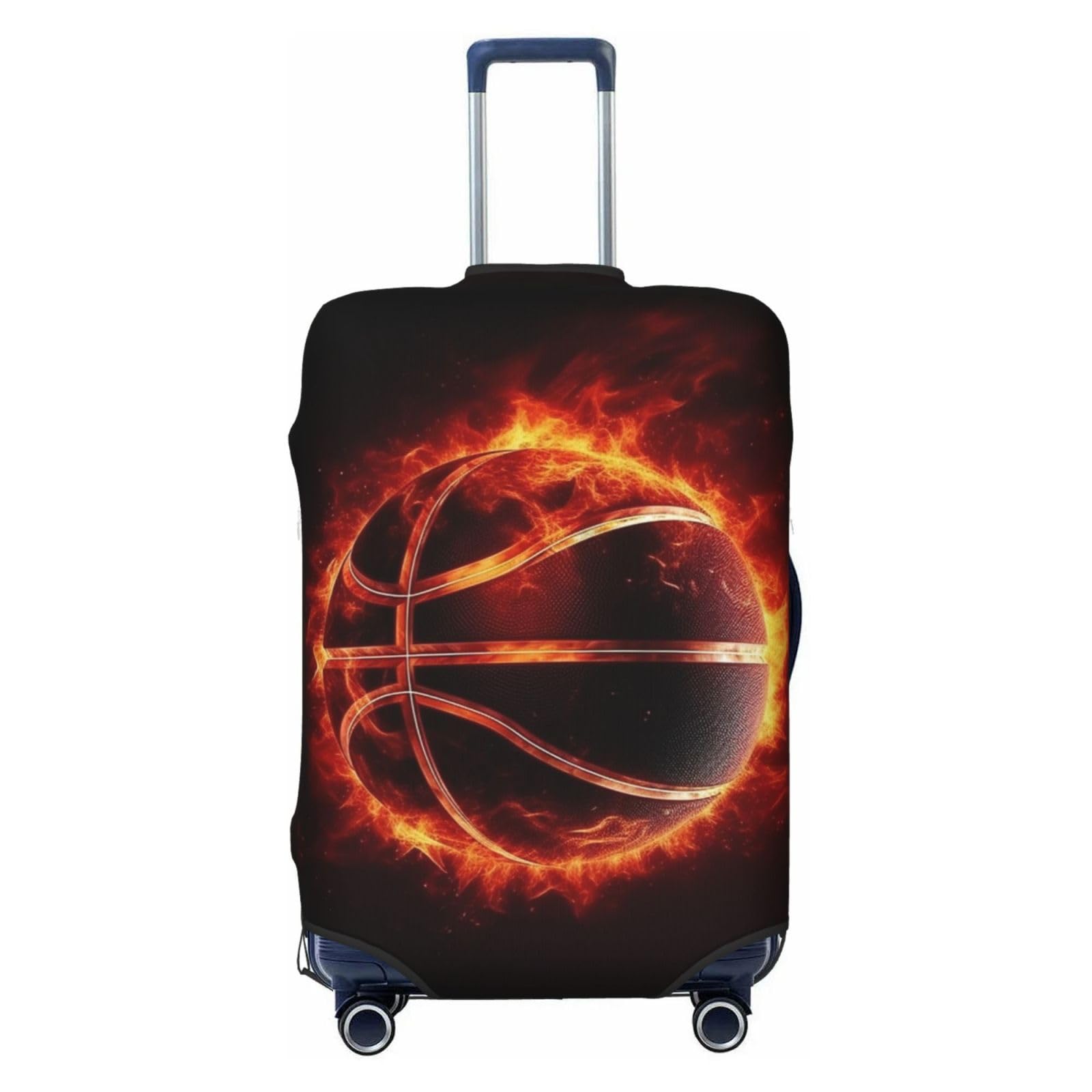 CSGJMYGS Reisegepäck-Abdeckung, elastisch, waschbar, modisch, kratzfest, für Basketball im Feuerkoffer, passend für 45,7 - 81,3 cm Gepäck, Schwarz , XL