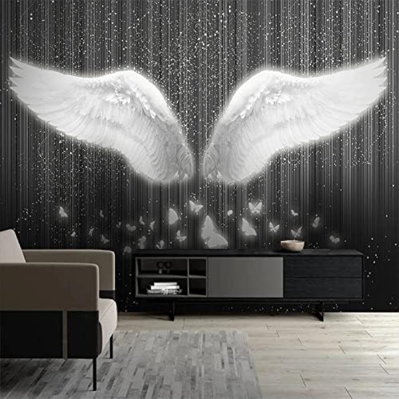 XLMING White Wings Schmetterling Starlight Shadow Strip 3D Tapete Wohnzimmer Sofa Schlafzimmer Esszimmer Home Dekoration Wand-350cm×256cm