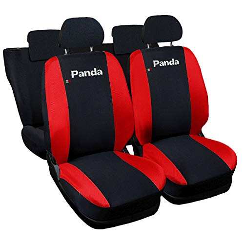 Lupex Shop Panda.3s_N.R-50 Autositzbezüge, kompatibel mit Panda, 319, Version 50e50, Schwarz, Rot, Set Vorder- und Rücksitzbezüge, Airbag-kompatibel, Innenzubehör