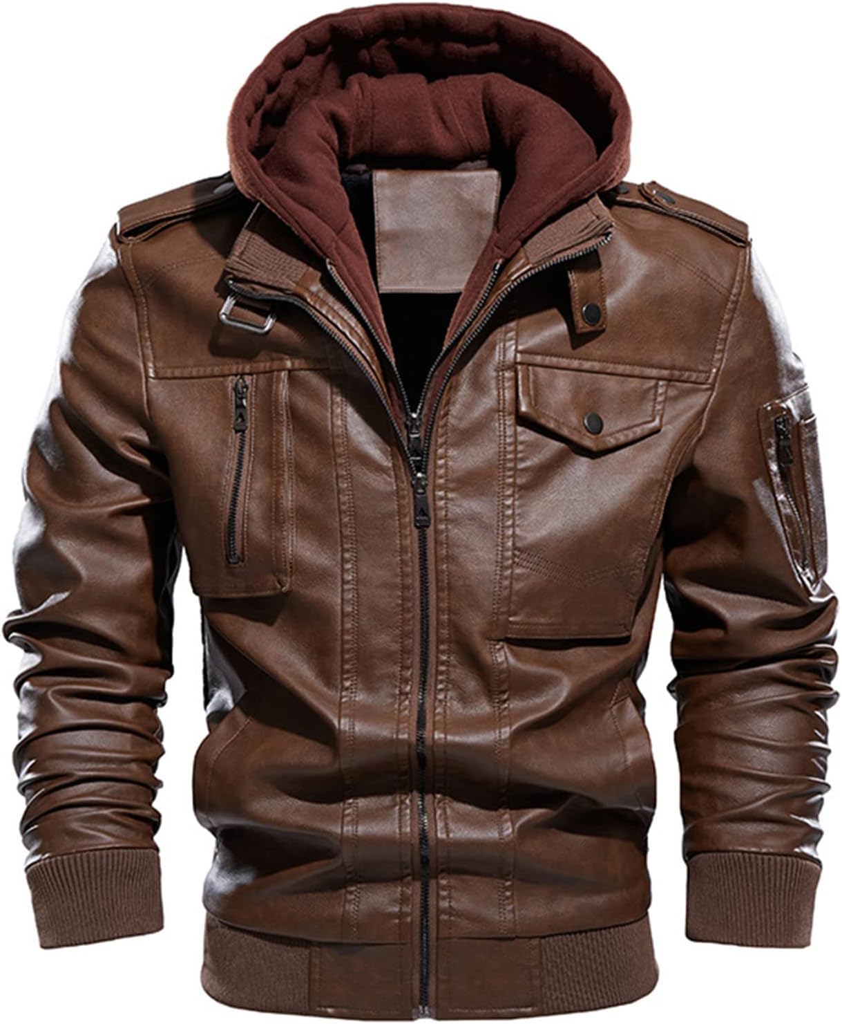 Beauty Code Herbst und Winter Neue Herren-Lederjacke aus gewaschenem Leder, braun, M