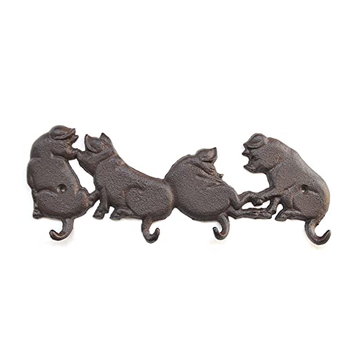 TentHome Antik Hakenleiste Garderobe Haken Gusseisen Wandgarderobe Kleiderhaken Schwein Figur Deko Landhaus Wandhaken mit 4 Metallhaken