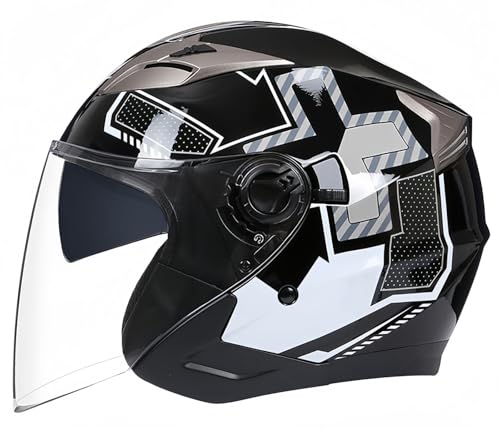 Vintage-Motorradhelm Mit Offenem Gesicht, 3/4, Mit Sonnenblende, Halbhelm Für Erwachsene, Männer Und Frauen, DOT/ECE-Geprüfter Scooter-Cruiser-Jethelm D,L58-59CM