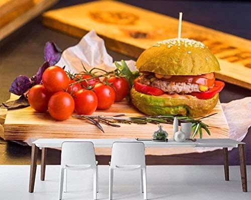 XLMING Hamburger Tomate Schneidebrett Lebensmittel Fast Food Restaurant Küche 3D Tapeten Home Esszimmer Sofa Schlafzimmer Wohnzimmer TV Hintergrund-250cm×170cm