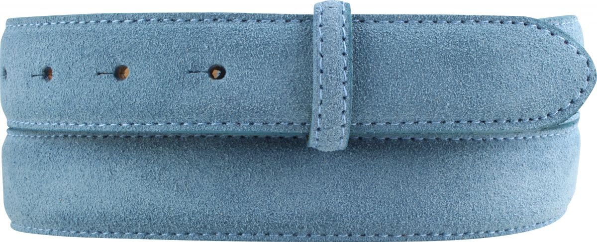 BELTINGER Wechselgürtel aus Veloursleder ohne Schnalle 3,0 cm | Druckknopf-Gürtel für Damen Herren 30mm | Wildleder-Gürtel | Jeansblau 80cm