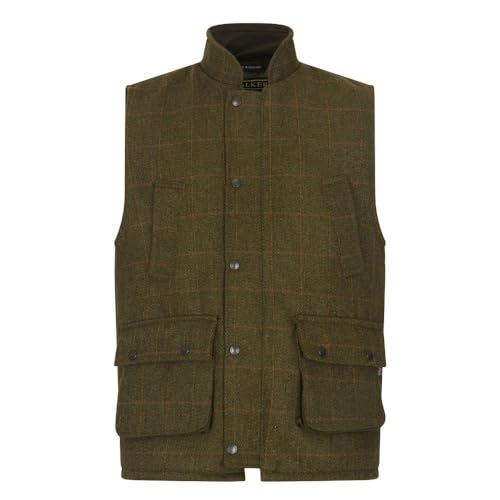 WALKER AND HAWKES Herren Country-Weste aus Tweed - für die Jagd geeignet - Dunkles Salbeigrün - Größe XS (36"-38")