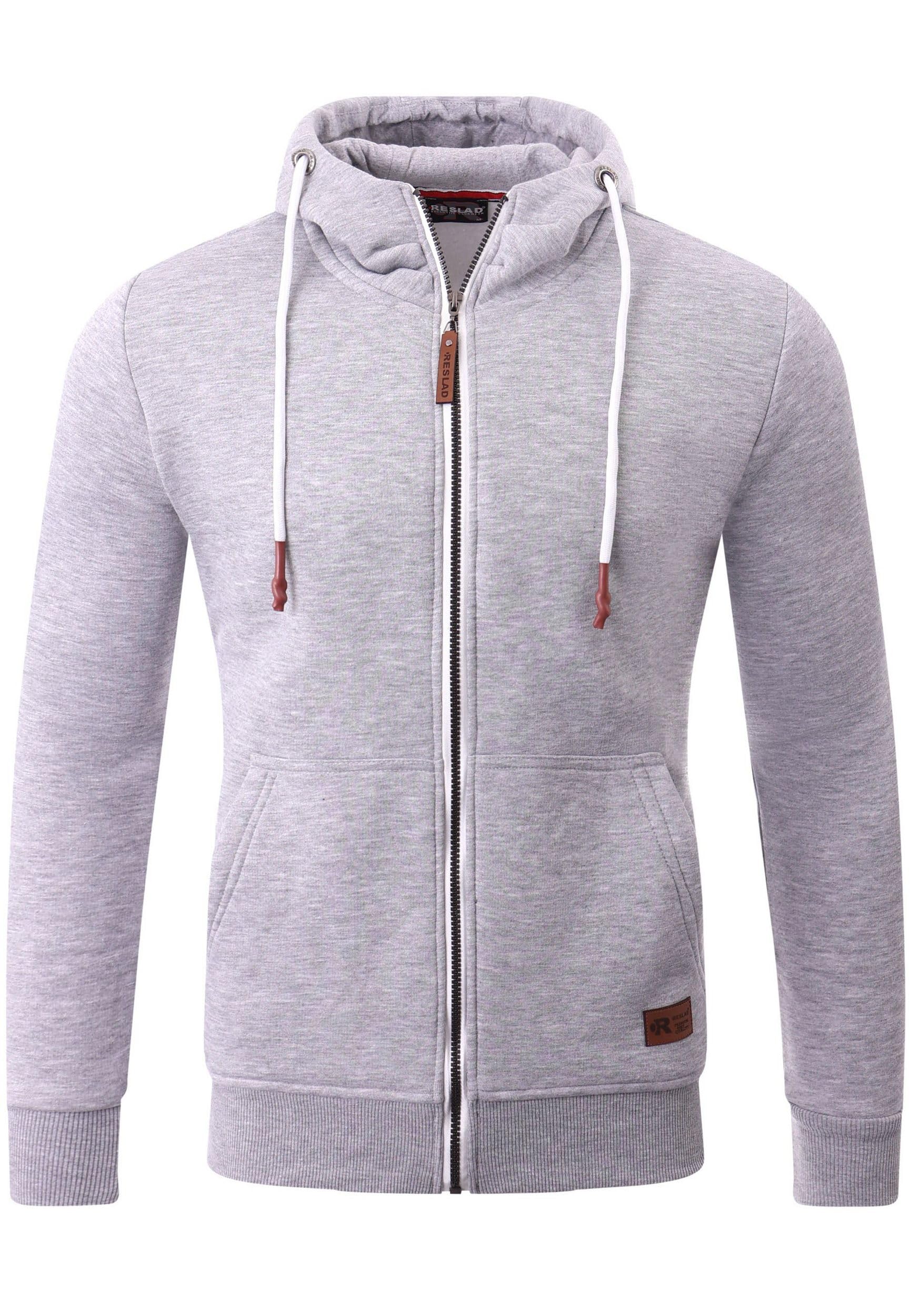 Reslad Sweatjacke Herren Kapuzenpullover | Hoodie Männer Zipper Pullover mit Kapuze Bequeme Baumwolle RS-1006 Grau M