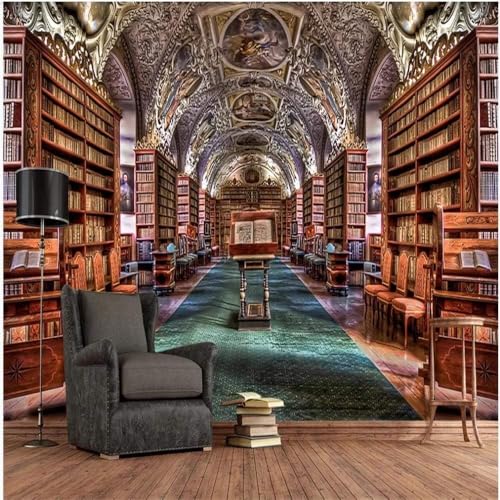 Vintage Bücherregal Bibliothek 3D Tapete Poster Restaurant Schlafzimmer Wohnzimmer Sofa TV Dekorative Wand-350cm×256cm