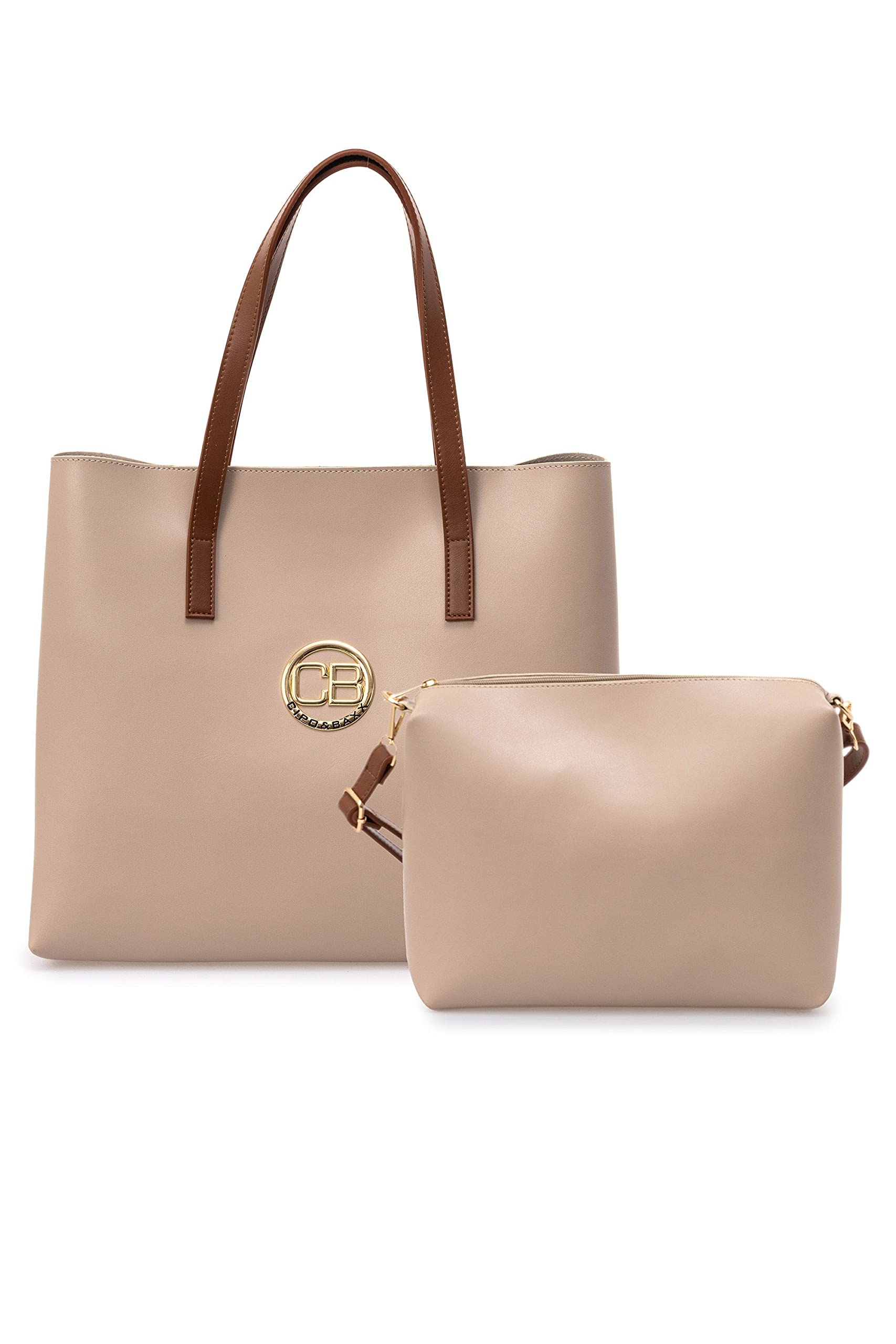 Cipo & Baxx Damen Handtasche Tasche Schultertasche Shopper 2in1 Groß WA135 Beige