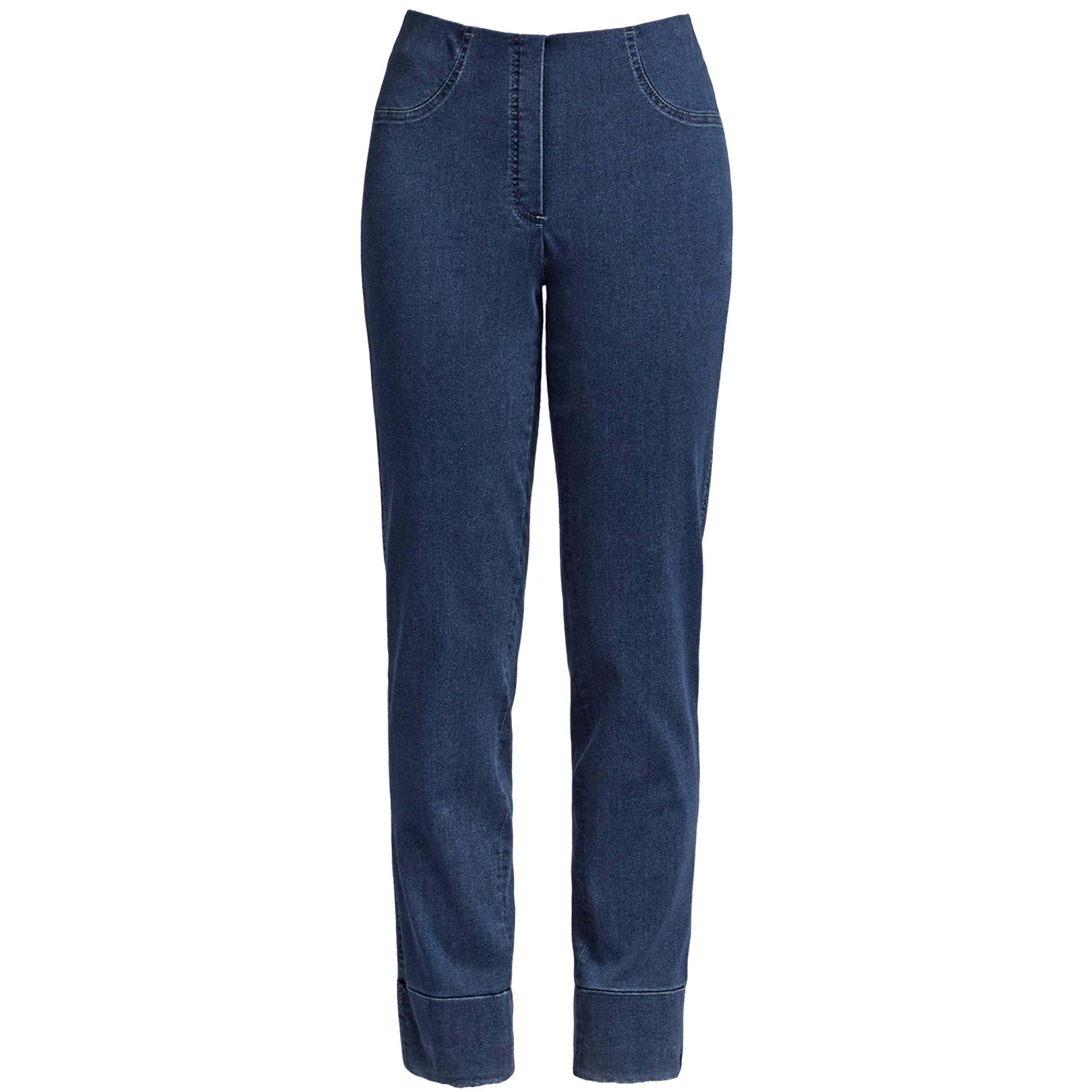 Robell Style BELLA09-7/8 Damen Jeans Straight - Jeanshose Damen high Waist - Stretch Jeans Hose mit Aufschlag und Gesäßtaschen - Bitte Zwei Größen Kleiner bestellen - Denimblue, 46