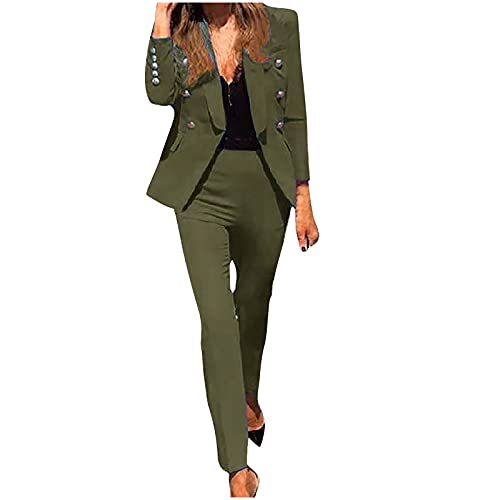 WANGTIANXUE Hosenanzug Damen Gutschein Elegant Business Anzug Set Hosenanzug Blazer Hose 2-teilig Anzug Karo Einfarbig Zweiteiler Sale Angebote Slimfit Festlich Sportlich Hosenanzug Streetwear