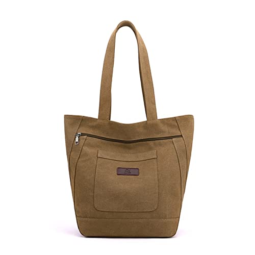 ohodhmnu Damen Tragetasche, Vintage Top-Griff Tasche Canvas Frauen Schultertasche Handtaschen Weibliche Reisetaschen Große Kapazität Einkaufstasche, coffee, no pendant