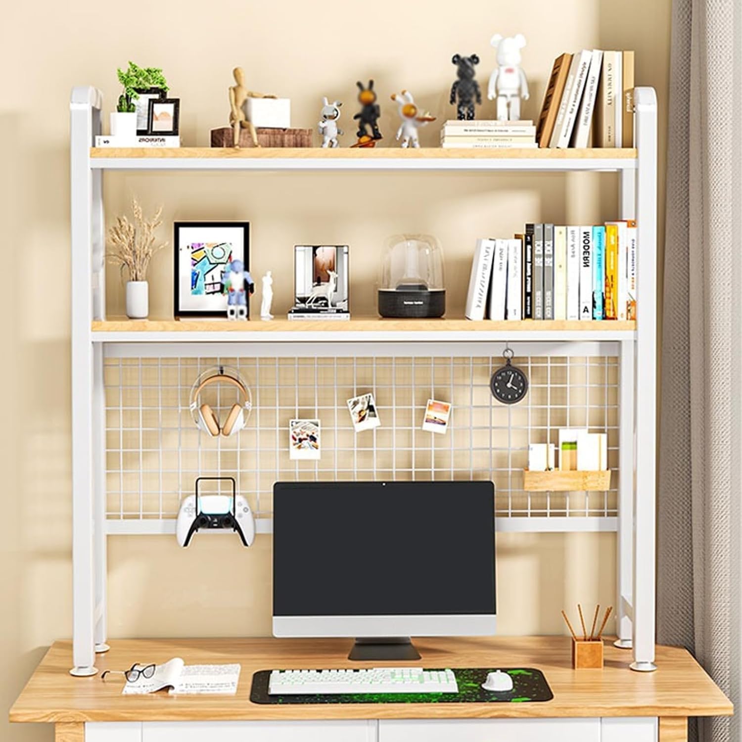 2-stufiger 3-stufiger Desktop-Bücherregal-Organizer, Computer-Desktop-Bücherregal, Mehrzweck-Schreibtischregal im Schlafsaal, Holz-Schreibtischregal-Organizer Oben auf dem Schreibtisch, weiß